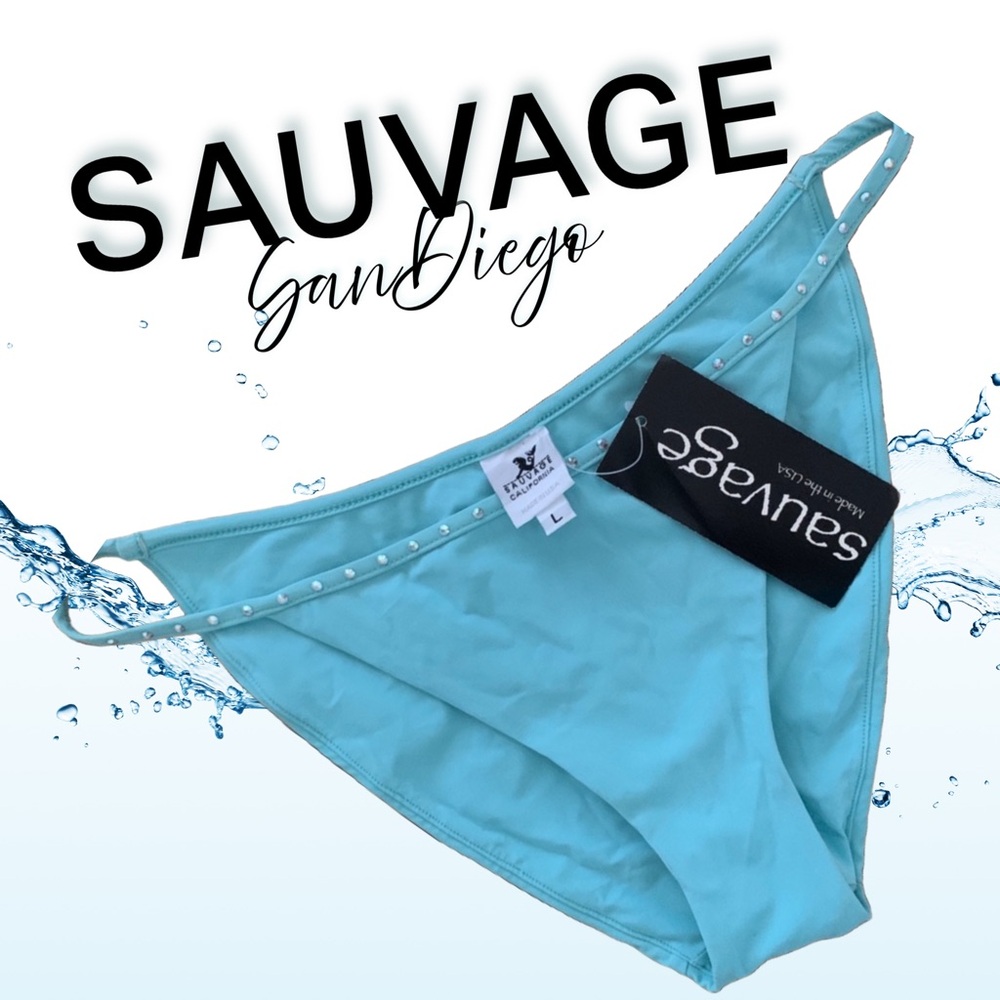 Sauvage Rhinestone Aqua Teal Bikini Bottom LG NWT